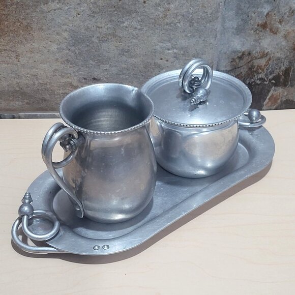 Vintage BW Buenilum Aluminum Sugar Creamer Set with Tray - Picture 11 of 12
